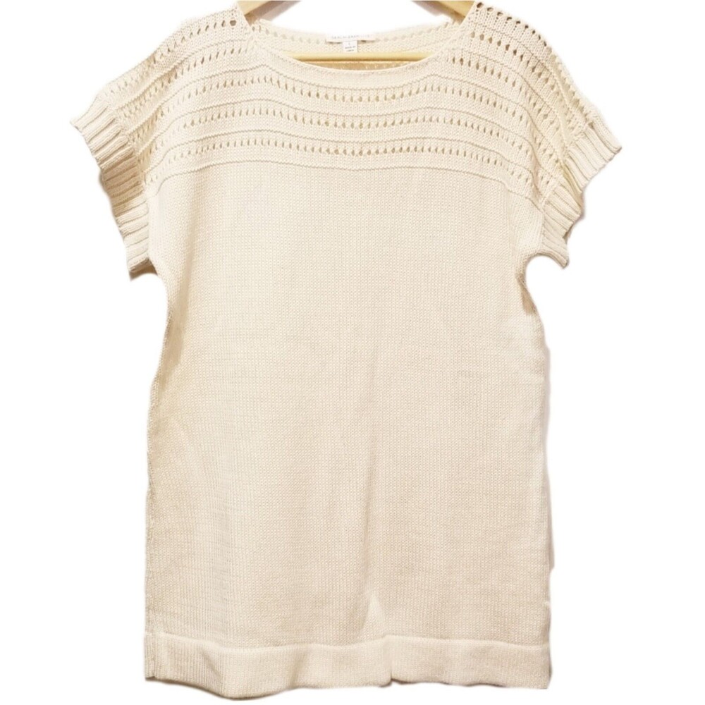 Isaac Mizrahi Sweater Cap Sleeve Ivory Cream Cotton Blouse Women's Large
